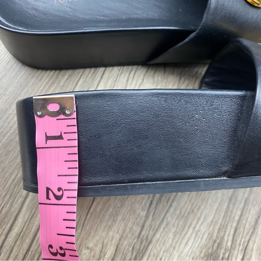 Tory Burch Black Leather Slide Sandals with Gold Medallions - Picture 10 of 12
